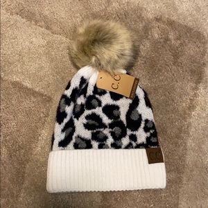 BNWT CC White Leopard Print Beanie